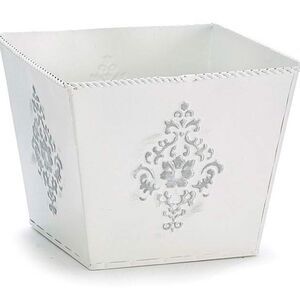 Indoor Garden Planter White Embossed Hand Painted Tin Organizer NWT